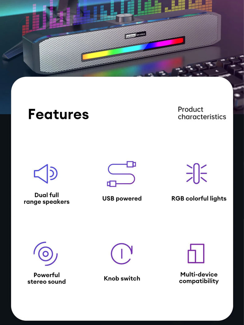Original Lenovo TS33 Wired and Bluetooth 5.0 Speaker 360 Home Movie Surround Sound Bar - Loja Manuel Coelho