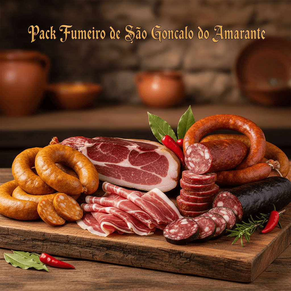 Pack de fumeiro com presunto, salpicão, linguiça, alheira, morcela e farinheira.