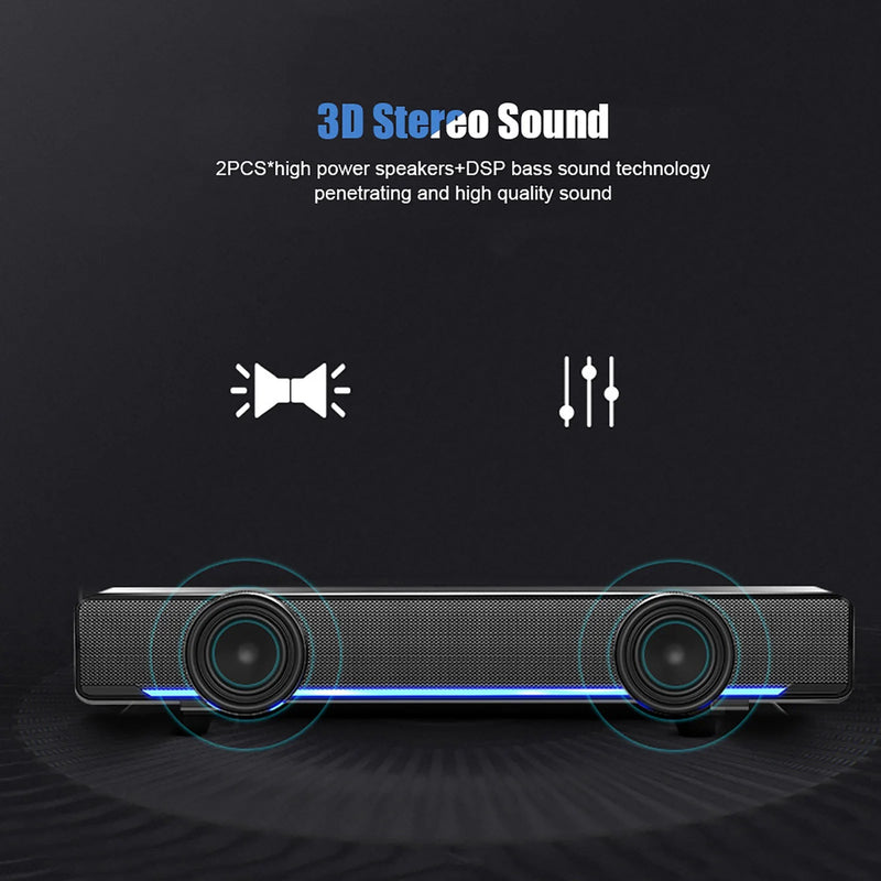 Portable Soundbar USB Wired Stereo Soundbar Music Player Bass Surround Sound Box - Loja Manuel Coelho