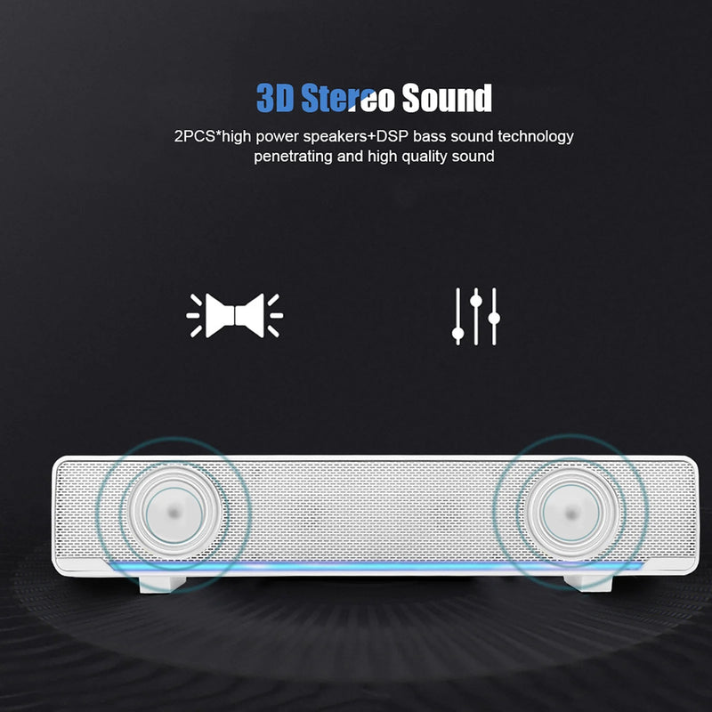 Portable Soundbar USB Wired Stereo Soundbar Music Player Bass Surround Sound Box - Loja Manuel Coelho