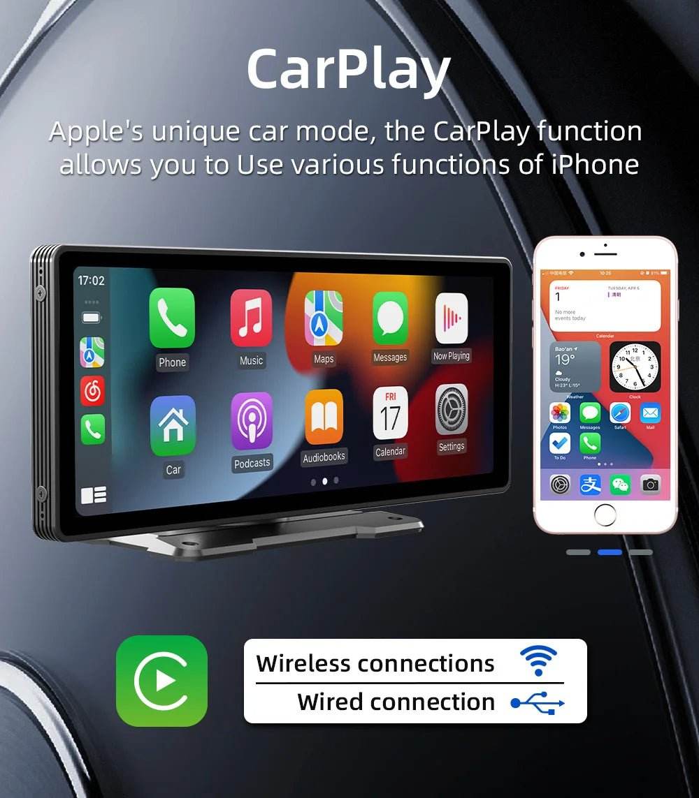 Portable Wireless Carplay Screen BQCC 10.26 Inch HD Rear Reversing Camera - Loja Manuel Coelho