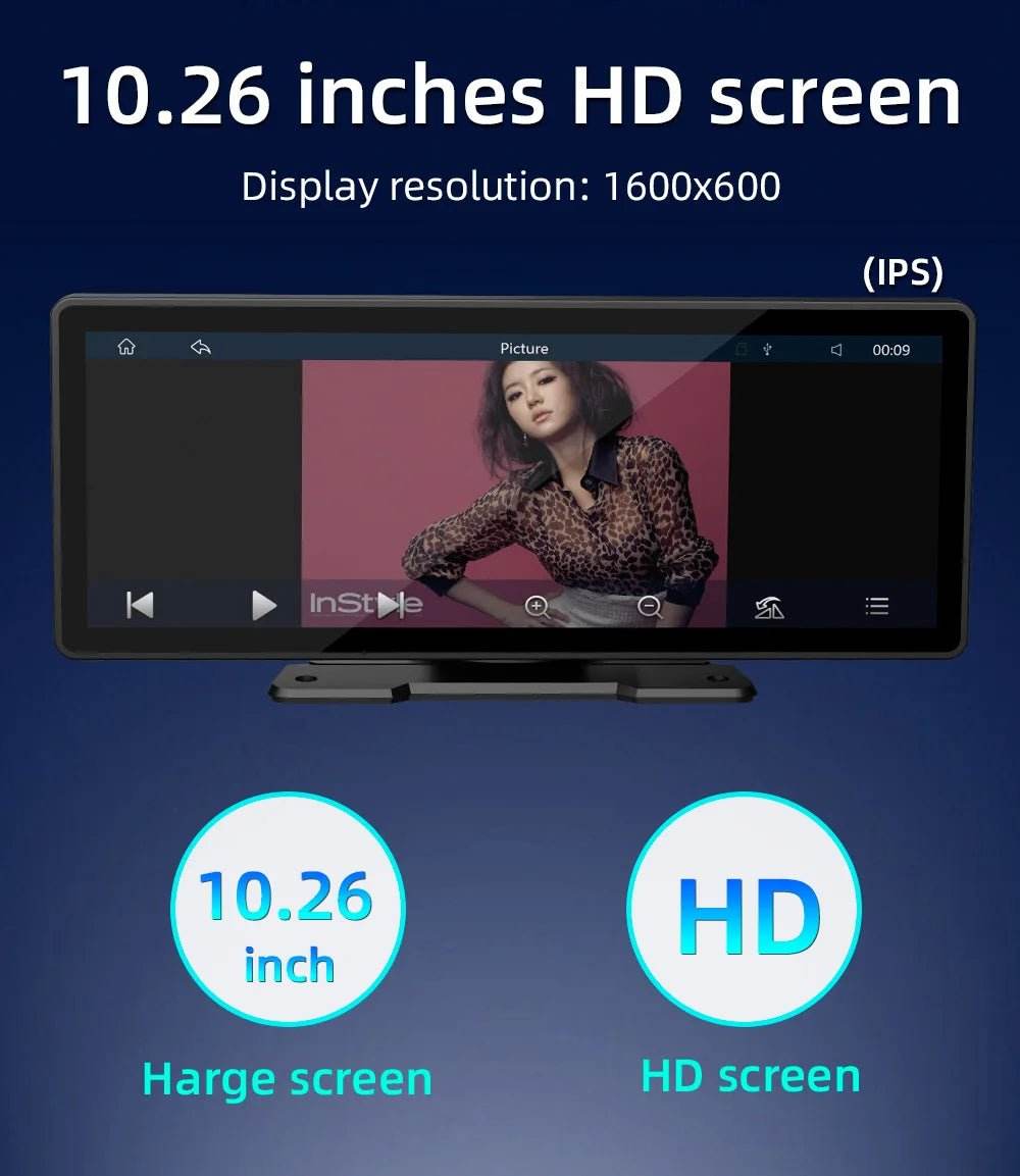 Portable Wireless Carplay Screen BQCC 10.26 Inch HD Rear Reversing Camera - Loja Manuel Coelho