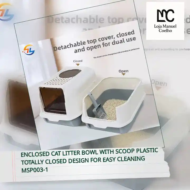 Enclosed Cat Litter Bowl With Scoop Plastic Totally Closed Design For Easy Cleaning MSP003-1 by@Outfy