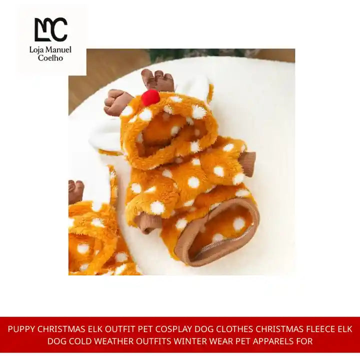 Puppy Christmas Elk Outfit Pet Cosplay Dog Clothes Christmas Fleece Elk Dog Cold Weather Outfits Winter Wear Pet Apparels For by@Outfy