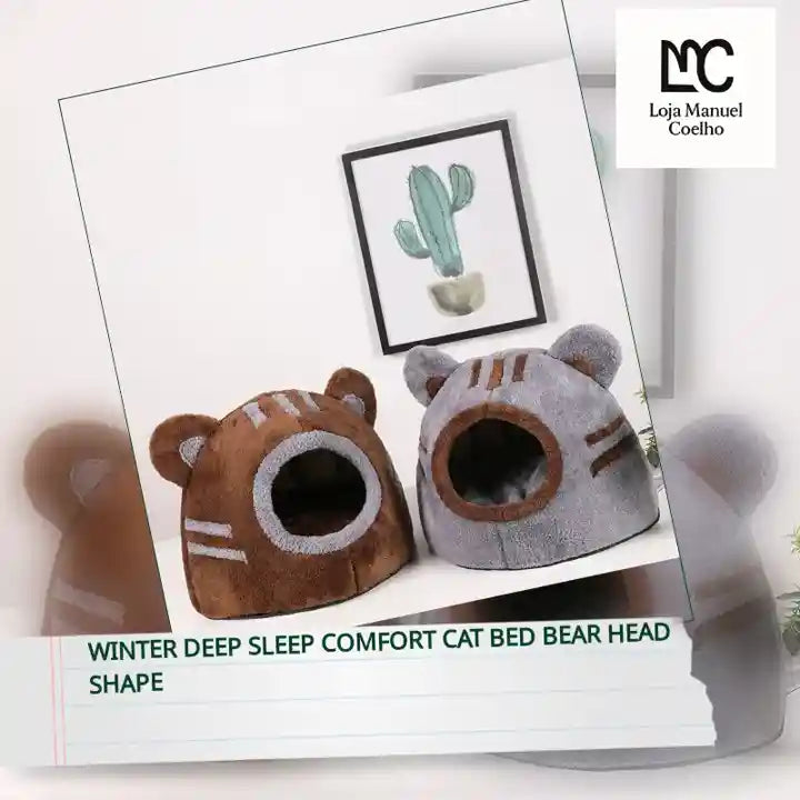 Winter Deep Sleep Comfort Cat Bed Bear Head Shape by@Outfy