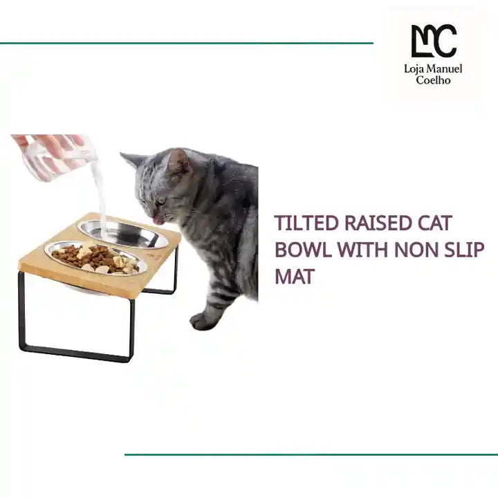 tilted raised cat bowl with non slip mat by@Outfy