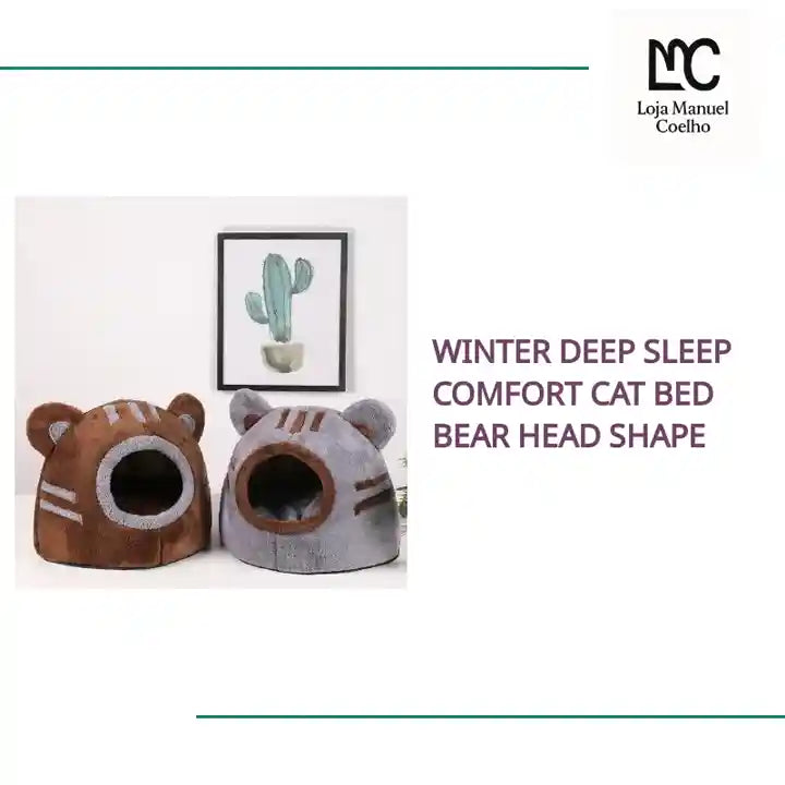 Winter Deep Sleep Comfort Cat Bed Bear Head Shape by@Outfy