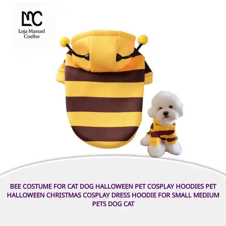 Bee Costume For Cat Dog Halloween Pet Cosplay Hoodies Pet Halloween Christmas Cosplay Dress Hoodie for Small Medium Pets Dog Cat by@Outfy