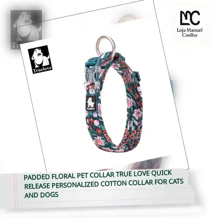 Padded Floral Pet Collar True Love Quick Release Personalized Cotton Collar For Cats And Dogs by@Outfy