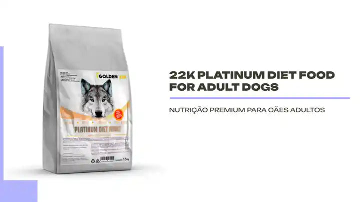 22k platinum diet food for adult dogs bag showcasing premium nutrition for adult dogs.
