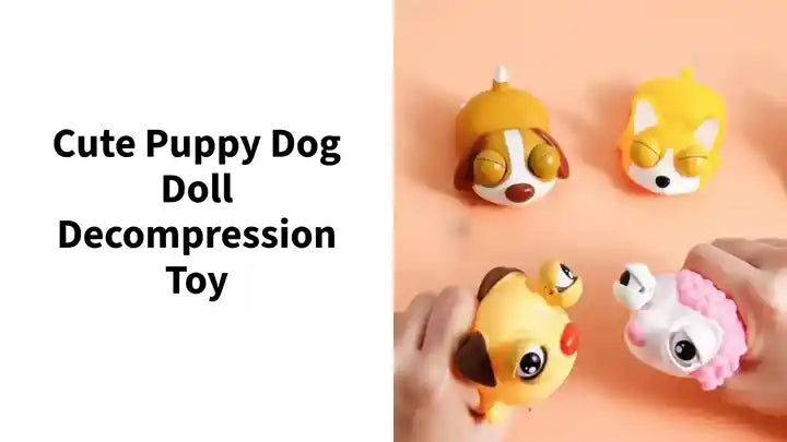 Cute Puppy Dog Doll Decompression Toy displayed with various soft silicone animal designs in playful colors.