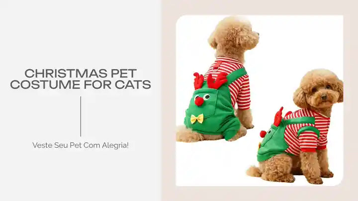 Christmas pet costume for cats featuring festive design with reindeer accents on cute dogs.
