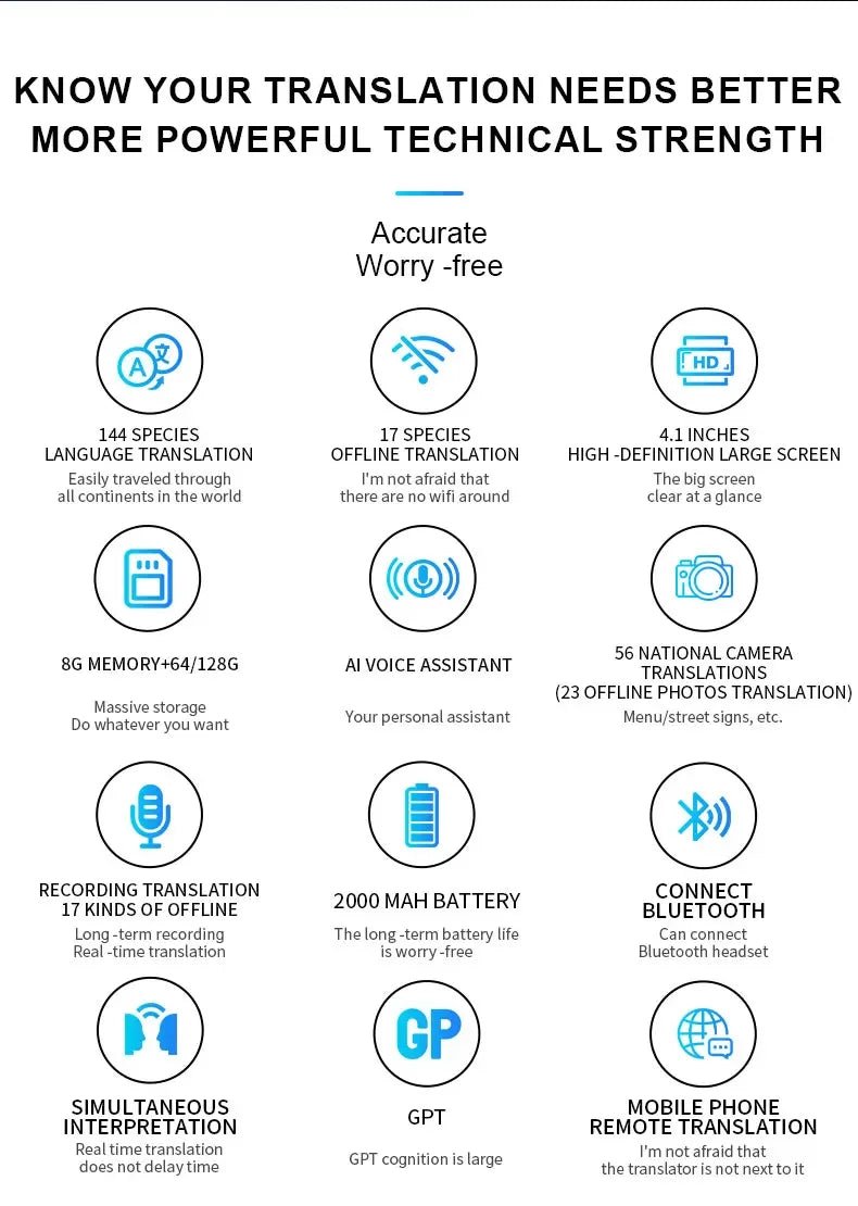 S85 Voice Portable Translator Device with 138 Languages 3.5inch Screen Smart Voice - Loja Manuel Coelho