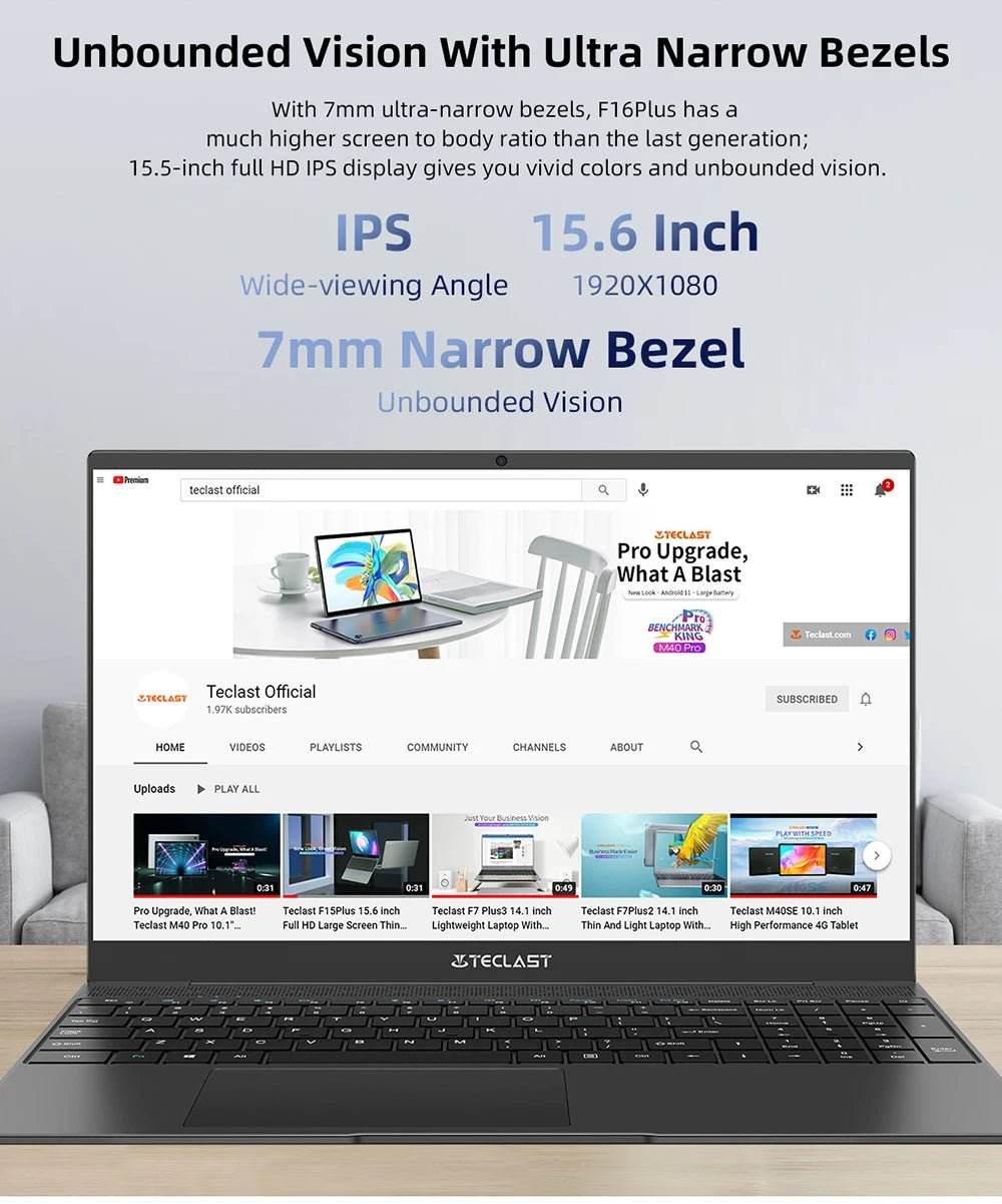 Teclast F16 Plus Laptop, 15.6 inch, Windows 11 Pro, 8GB RAM 256GB SSD - Loja Manuel Coelho