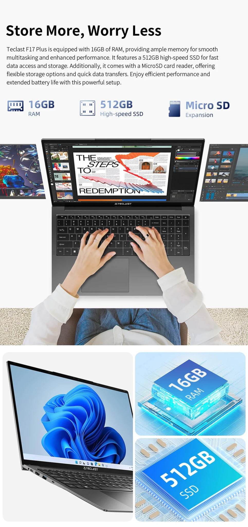 Teclast F17Plus 17.3 inch Laptop Intel N95 16GB RAM 512GB SSD Windows 11 Notebook - Loja Manuel Coelho