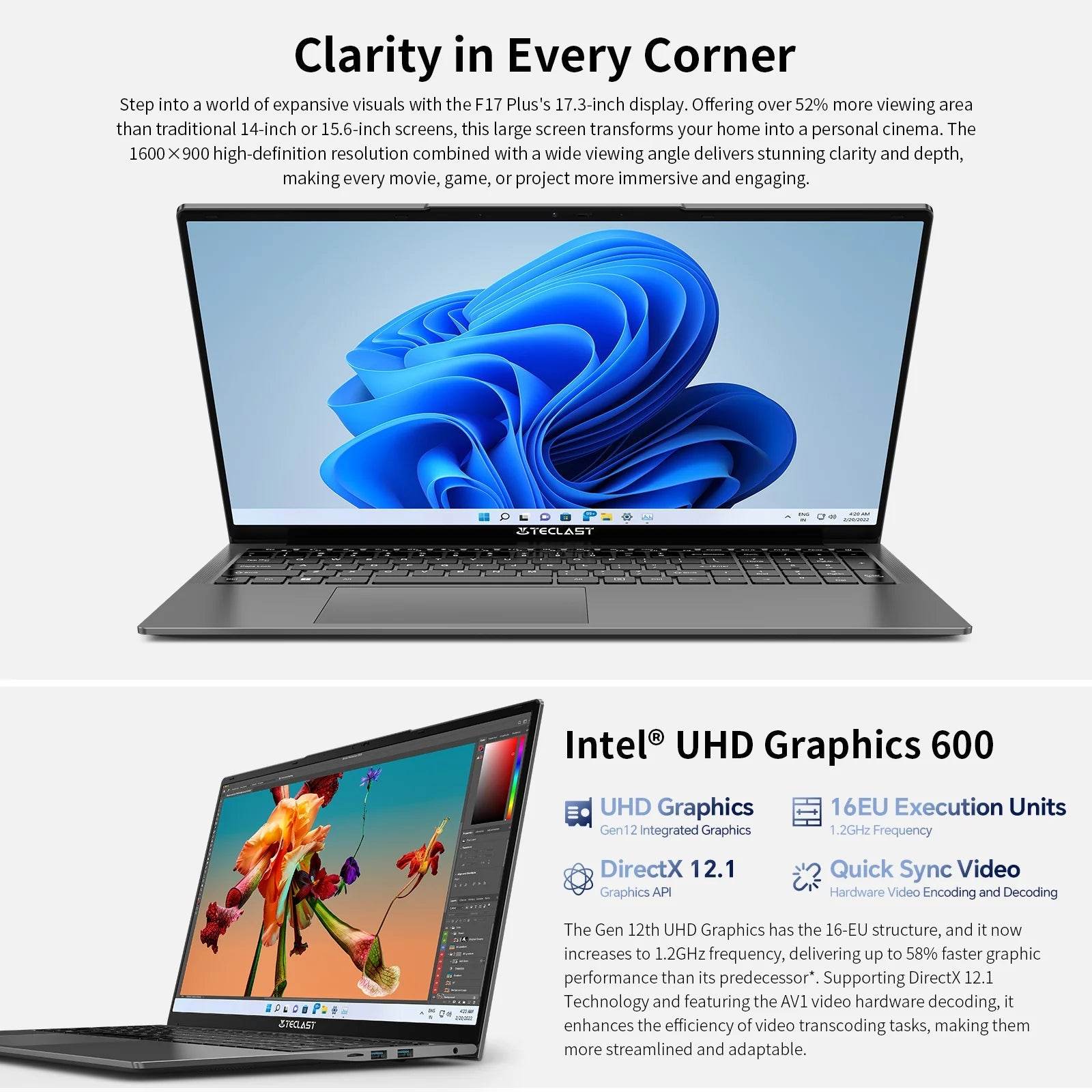 Teclast F17Plus 17.3 inch Laptop Intel N95 16GB RAM 512GB SSD Windows 11 Notebook - Loja Manuel Coelho