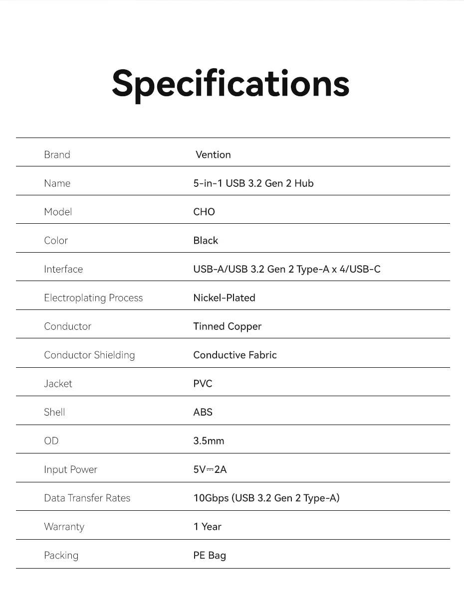 Vention USB 3.2 Gen2 HUB 5 Ports Splitter 10Gbps - Loja Manuel Coelho